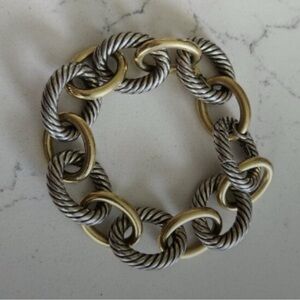 David Yurman Oval Link Sterling & 18K Gold Necklace & Bracelet